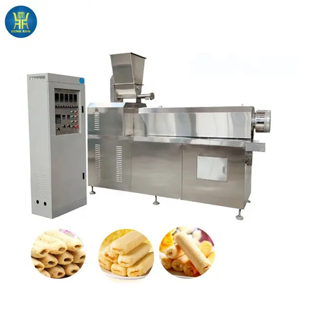 Puff core mengisi makanan ringan membuat mesin jalur produksi bantal makanan ringan inti diisi sereal pengolahan makanan twin screw extruder