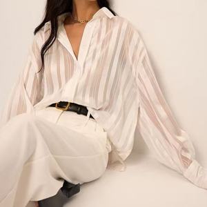 เสื้อผ้าสไตล์ใหม่ลำลองและทันสมัย เสื้อผ้าซีทรูแขนยาวผ้าออร์แกนซ่าสำหรับผู้หญิง เสื้อเชิ้ตผู้หญิงเซ็กซี่ - Product Image 2