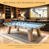 Table de billard haut de gamme en verre transparent, sur mesure, moderne, de luxe, avec pieds en verre trempé, plateau en ardoise, poches en cuir véritable, pour usage commercial intérieur.