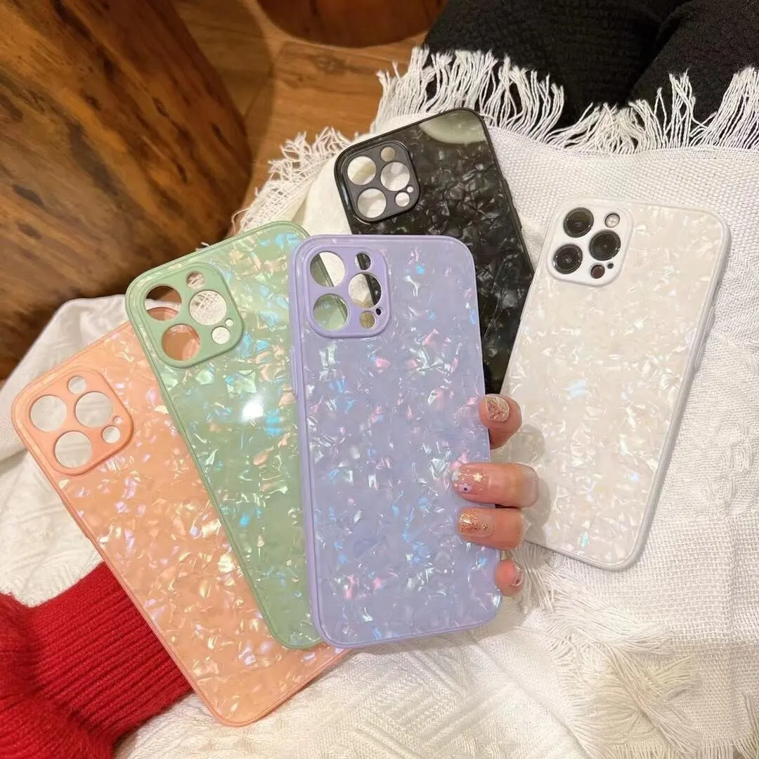 Fashion Glossy Pearl Conch Shell Texture Slim Soft TPU Phone Case for iPhone 11 12 13 Pro Max Camera Protection Back Cover