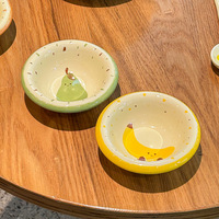 Plat à trempette en céramique de 4 pouces, style nordique, motif fruit mignon, peint à la main, pour voyage, fondue chinoise, sauce soja, vinaigre et assaisonnements