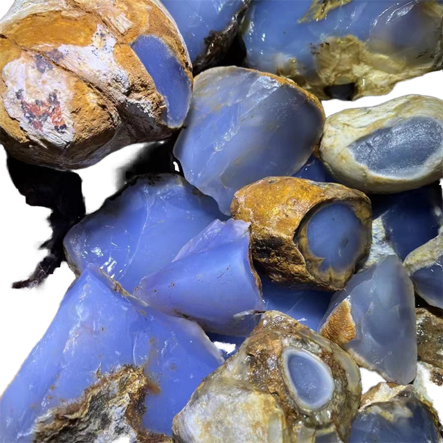 Wholesale Natural Crystal Gemstone Polished Blue Chalcedony Agate Rough Stone Turkey Blue for Love-Themed Jewelry Making
