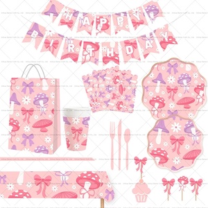 Damai Mushroom Theme Party Tableware Set <b>Disposable</b> Paper <b>Plates</b> Napkins Cups Eco Friendly Birthday Party Supplies - Product Image 1