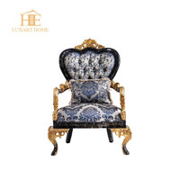 Fauteuils de salon de style royal européen, fauteuils d'appoint de luxe en bois sculpté à la main, lot de 2 pour usage hôtelier