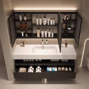 Light luxury modern hotel apartment <b>wall</b> mounted <b>mirror</b> stainless steel bathroom cabinet - Product Image 6