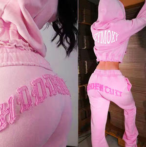 Broderie personnalisée Sweat à capuche zippé Boxy French Terry Surdimensionné Distressed Survêtement à capuche Survêtement - Product Image 1