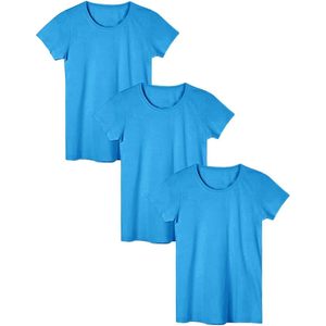 Paquete de 3 Camisetas de Manga Corta de Algodón Elástico para Mujer, Ropa Deportiva Informal Básica, Azul - Product Image 1
