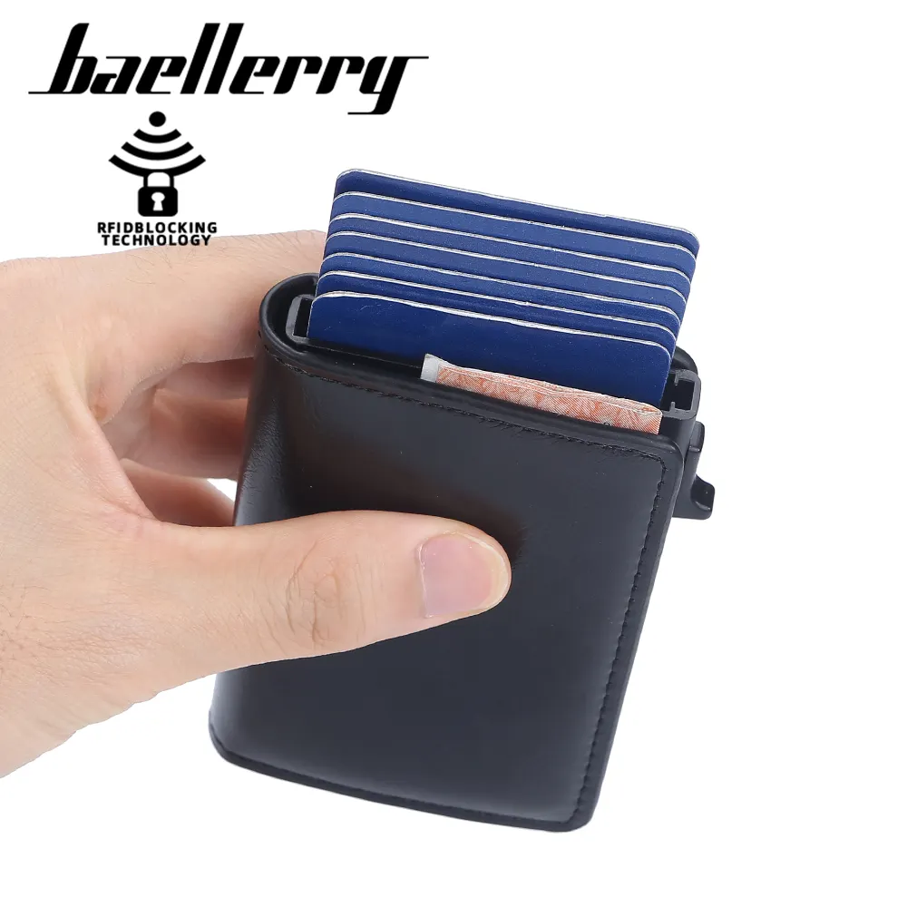 2022 baellerry RFID блокирующий черный держатель для кредитных карт, кошельки из искусственной кожи, винтажный умный выдвижной кошелек