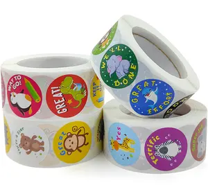 1 Roll Waterproof Vinyl Cartoon Animal Pack Reward Stickers For Kids