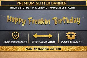 Striscione Pre-Decorato 'Happy Freakin Birthday' in Cartoncino Dorato Glitterato - Decorazioni per Feste di <span class=keywords><strong>Compleanno</strong></span> per Interni/Esterni, Accessori per Uomini e Donne - Product Image 3