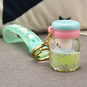 Lindo llavero de acrílico con aceite, mini botella de yogur, macaron portátil, arena líquida, gatito, colgante para mochila de estudiante - Product Image 6