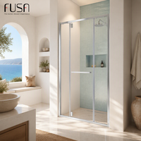 Partisi Kamar Mandi FUSA untuk Ruang Mandi 1 Pintu Pivot 2 Panel Tetap Kaca Tempered 8mm Bukaan Luar Penjualan Langsung Pabrik