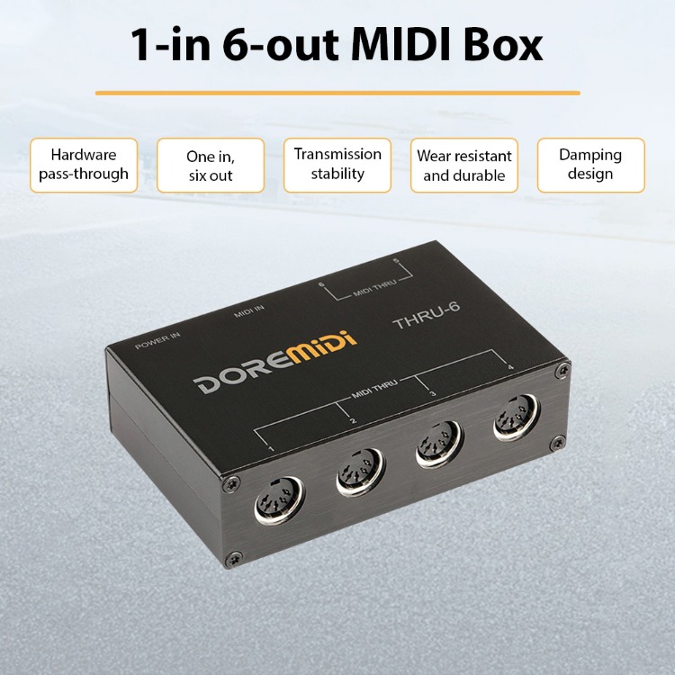 MIDI Box 1-in 6-Out Splitter Converter - Plug and Play