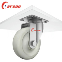 Roue pivotante en nylon blanc de 4 pouces, moyenne, à double roulement, avec protections filetées, plaque plate galvanisée extra dure, garantie 1 an