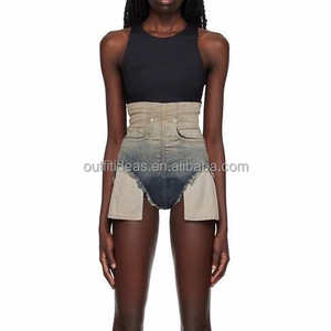 Short de piste de luxe effet dégradé en denim à couches pour femmes Short en jean effiloché à couches pour femmes Short à couches - Product Image 1