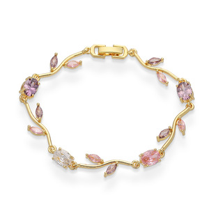 Haomi-Pulsera de circonia cúbica multicolor chapada en oro de 18 quilates para mujer, joyería de eslabones de cadena de flores de latón para aniversarios - Product Image 5
