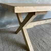 Table de salle à manger antique en bois recyclé, base en X, pin récupéré