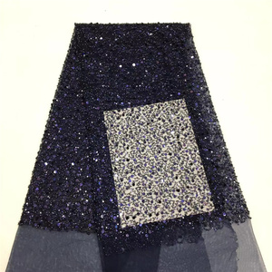 Chocoo Hot Bán Bridal pháp vải tuyn ren với hạt long lanh Net Sequins đính cườm thêu ren vải - Product Image 6