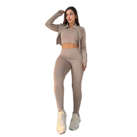 Ensemble de yoga européen décontracté pour femme, à manches longues, respirant, en Spandex/Nylon brodé, pour le commerce transfrontalier
