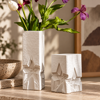 Vase à fleurs en céramique blanche avec relief géométrique en forme d'étoile, vase sculptural pour la décoration moderne de la maison
