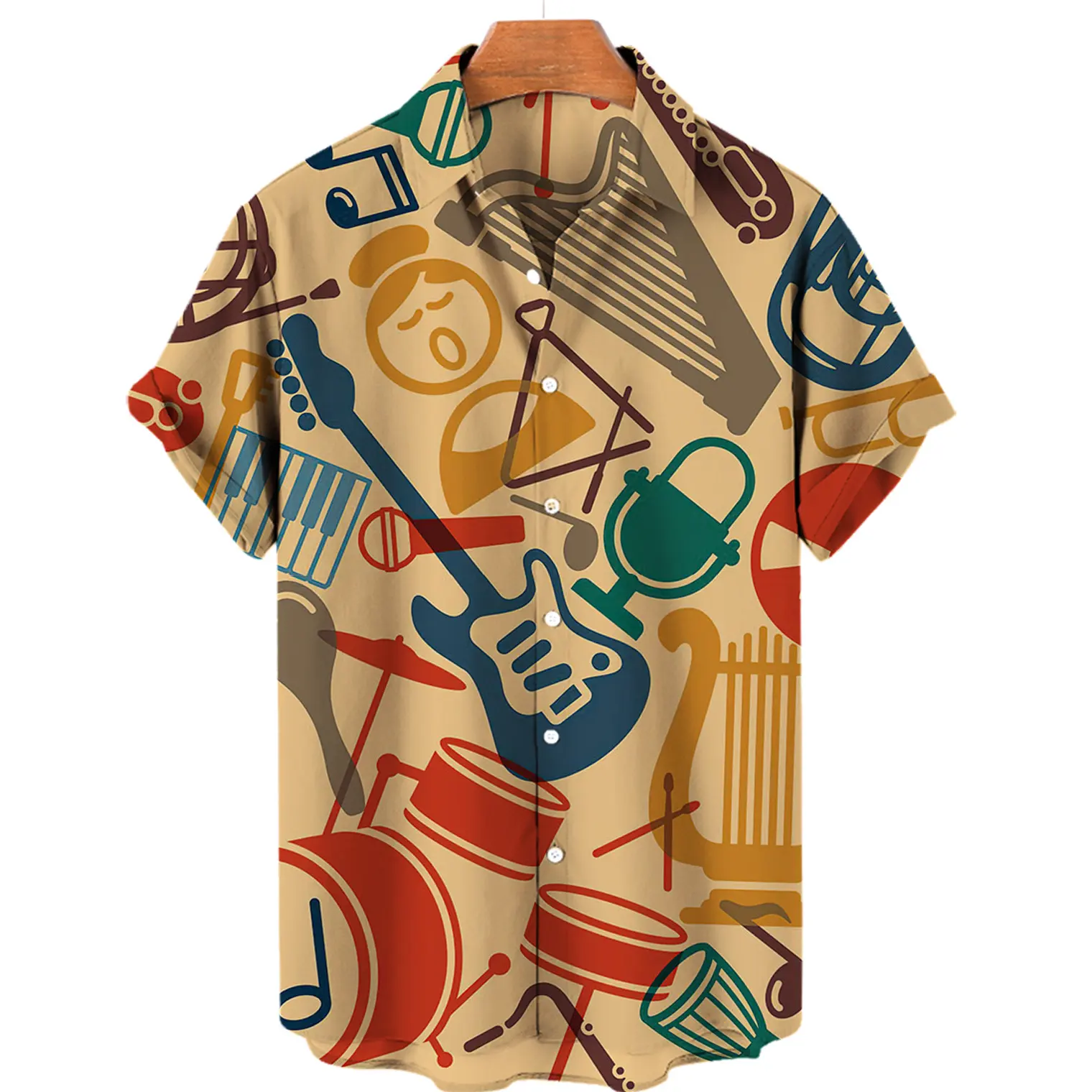 European and American plus size men's printed tops retro Hawaiian vacation style short-sleeved shirts Men's Shirts