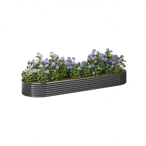 Bac à fleurs surélevé en acier anthracite, elliptique, avec revêtement en poudre, durable, moderne, pour la plantation en extérieur - Product Image 1