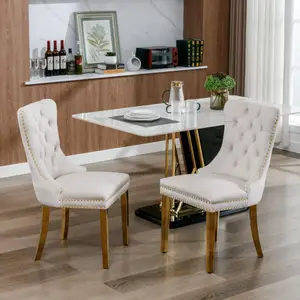 günstige Großhandel samt gekissen Esszimmerstühle mit soliden Rückenlehnen goldene Beine und Nagelkopf Kanten-Design