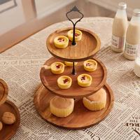 Support à gâteau en bois d'acacia à trois niveaux, écologique, plateau en bois pour accessoires de cuisine, mariages et goûters