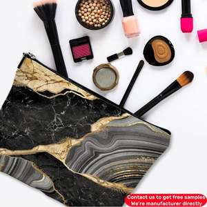 Fait sur mesure mignon noir cosmétique organisateur toile imperméable drôle femmes fermeture éclair voyage toilette lavage pochette marbre maquillage sacs - Product Image 5