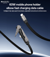Kabel Data Yesido Aluminium Alloy 1 Meter Tipe-C ke Tipe-C 60W Pengisian Cepat dengan Penyangga Ponsel Model Elbow CA207