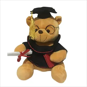 Werbe geschenk Geschenk Universität Abschluss 18cm Teddybär Plüsch tier Großhandel Günstige Kuscheltier Weiche Plüsch Teddybär Mit Brille