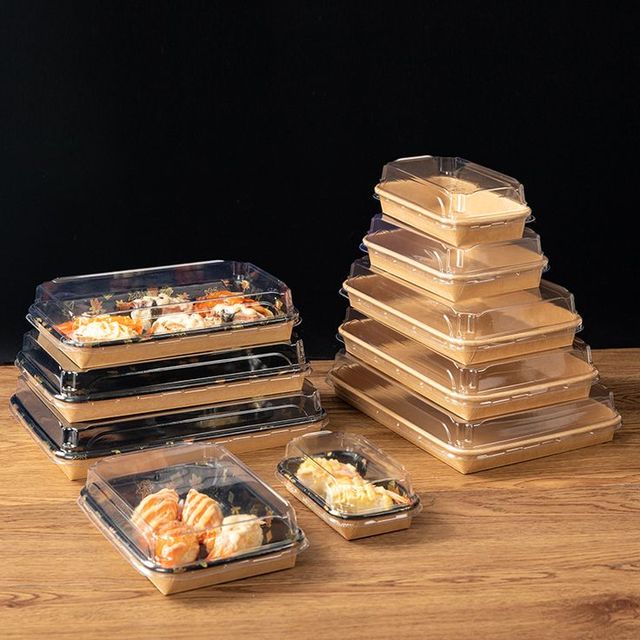 Disposable Plastic Food Container Sandwich Boxes Bakery Sushi Packaging Box With Clear Lids Black Sushi Trays with Lids