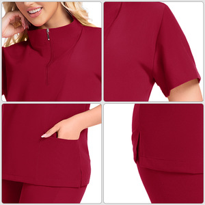 Women <b>Scrub</b> Set Moisture Wicking Knitted Split Uniform Hospital Workwear Solid Color Plus Size S XXL - Product Image 4
