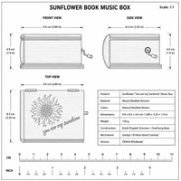 Boîte à musique manuelle Sankyo 18 notes en forme de livre, gravure tournesol, bois moderne brun rougeâtre, You Are My Sunshine, cadeau OEM