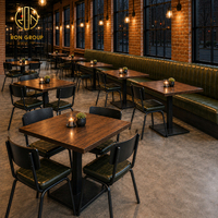 Ensemble de mobilier commercial Ron Group pour restaurant, banquette en cuir à dossier haut, table carrée en bois, ensemble de chaises rembourrées en métal