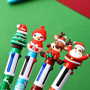 Stylo bille rétractable en plastique NP-103 4 en 1 multicolores, Noël, motif dessin animé mignon Père Noël et bonhomme de neige, pour promotion - Product Image 2