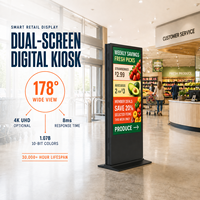 Terminal de libre-service à double écran 4K 32-65 pouces, verre trempé 4 mm, tactile PCAP, grand angle 178°, 24/7, Windows I3 I5 I7, base mobile