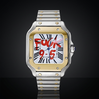 Montre de sport pour homme avec logo personnalisé, or et argent bicolore, cadran noir MOD, mouvement analogique Seiko, bracelet en cuir rond Santo