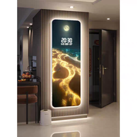 Jam Dinding Digital LED Desain Elemen Lanskap Gelombang Mewah Modern, Lampu LED, Pelat Kristal Karbon, Ukiran Dekoratif