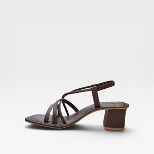 Womens Brown Block Heel <b>Sandals</b> Elegant Strappy Open Toe Slip On Heels Comfortable Casual Party Wear Footwear Chic - Product Image 4
