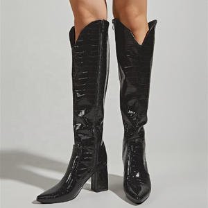 2021 Wholesale <b>Boots</b> for Ladies Pointed Toe Animal Print Upper Side Zip Sexy Knee High <b>Boots</b> Shoes Chunky Heel - Product Image 6