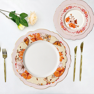 Pastel Pink Ceramic <b>Dinnerware</b> Set Round Pattern Restaurant Charger Plates for Weddings and Special Occasions - Product Image 3