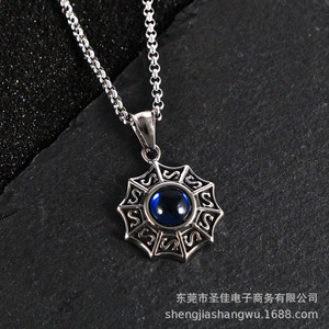 Colgante de estrella de estilo chino, collar de moda con engaste de circonita azul de acero inoxidable SP505 - Product Image 1