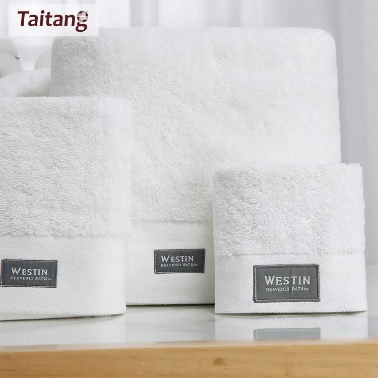 Ensemble de serviettes de spa d'hôtel Logo brodé blanc 100% coton visage main serviette de bain serviettes