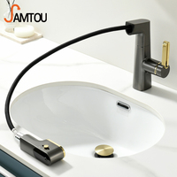Robinet de lavabo solide Pullwash, lavabo en verre trempé, robinet de lavabo intelligent à thermostat électronique numérique avec affichage de la température