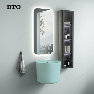 Lavabo mural en céramique gris pâle, côtés inclinés, dessus incliné, cuve profonde, lavabo compact pour salle de bain et vestiaire - Product Image 2