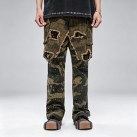 SOONREE Pantalon Camouflage Homme Personnalisé de Haute Qualité, Jean à Rayures Superposées et Paillettes, Cargo Effet Vieilli, Vente Directe Usine