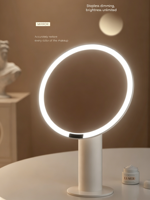 Miroir de maquillage portable rond à LED rechargeable par USB, personnalisé, double face, avec éclairage rotatif à 3 tons