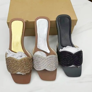 2025 New Fashion Ladies Shoes Open-toe Flat Sandals summer Casual Walking Shoes Breathable Rhinestone Trendy Women's slippers - Product Image 1