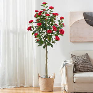 Árboles en maceta con flores artificiales grandes nórdicas, árbol artificial para interiores y exteriores, bonsái, camelias con flores rojas, venta al por mayor - Product Image 3